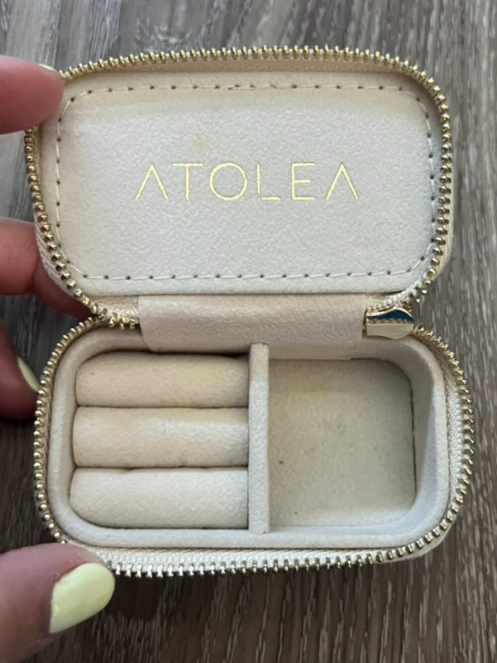 ATOLEA Cream Velvet Mini Travel Jewelry Case Box Zipper Organizer
